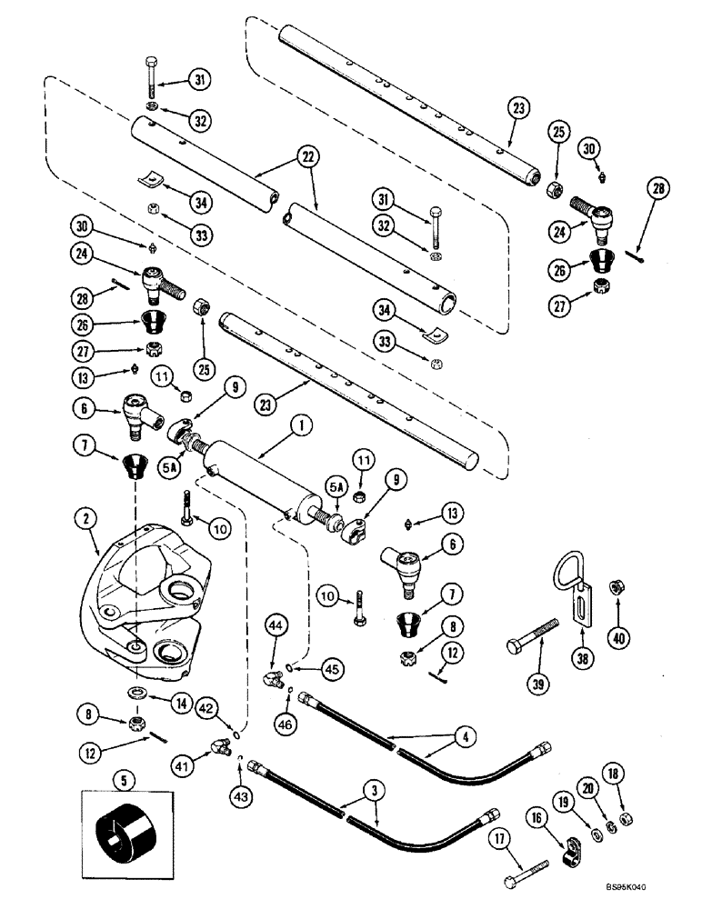 Схема запчастей Case IH 2166 - (5-34) - STEERING CYLINDER AND TIE ROD, POWER GUIDE AXLE (04) - STEERING