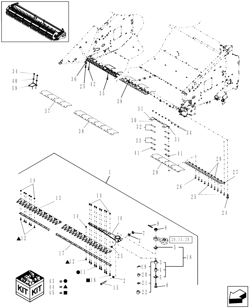 Схема запчастей Case IH 2020 - (20.13.12[2]) - CUTTERBAR, 1-1/2" KNIVES, 20 & 25 FT, PIN CBJ021301 AND AFTER (58) - ATTACHMENTS/HEADERS