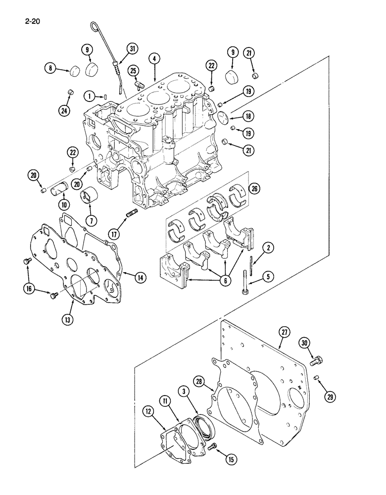 Схема запчастей Case IH 265 - (2-20) - CYLINDER BLOCK (02) - ENGINE