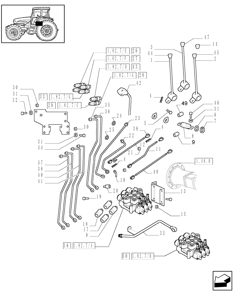 Схема запчастей Case IH JX80 - (1.82.7) - (VAR.054-103) 3 CONTROL VALVES (07) - HYDRAULIC SYSTEM