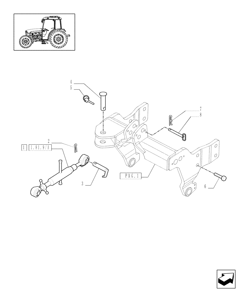 Схема запчастей Case IH JX1070C - (1.81.9/01[03]) - (VAR.839) FRONT PTO LIFT FOR EDC (07) - HYDRAULIC SYSTEM