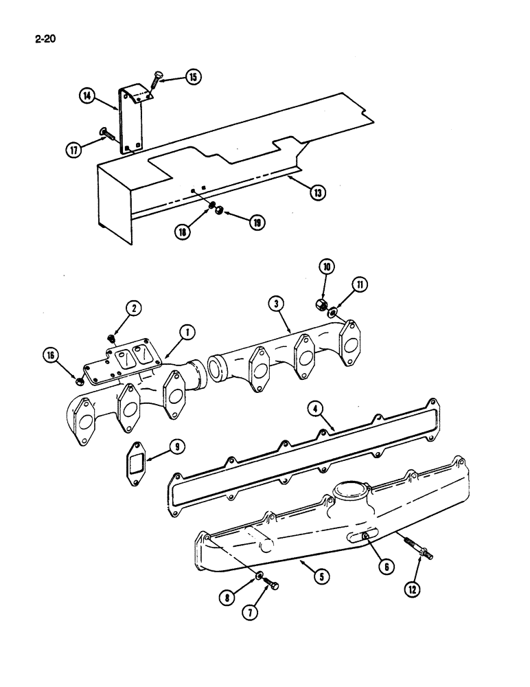 Схема запчастей Case IH 1844 - (2-20) - INTAKE AND EXHAUST MANIFOLD, DT466C DIESEL (01) - ENGINE