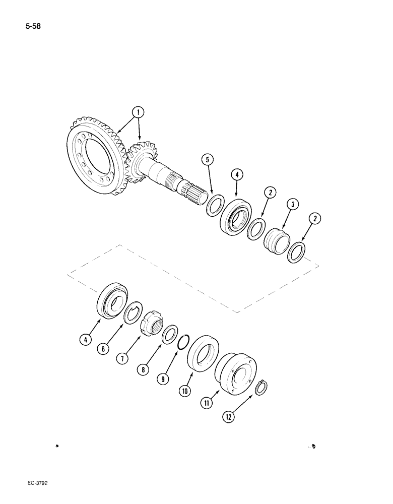 Схема запчастей Case IH 495 - (5-058) - MECHANICAL FRONT DRIVE "CARRARO", BEVEL GEAR AND PINION SET (05) - STEERING