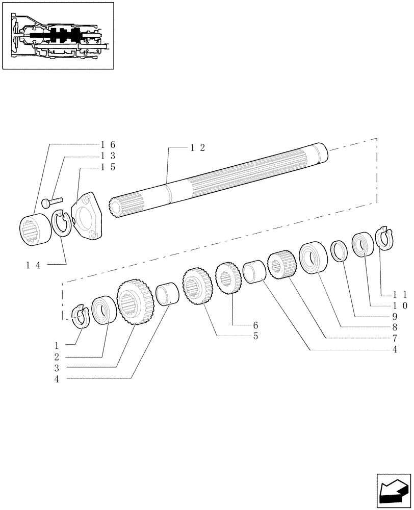 Схема запчастей Case IH JX1070U - (1.28.1[01]) - TRANSMISSION GEARS - GEARBOX SHAFT, GEARINGS (03) - TRANSMISSION