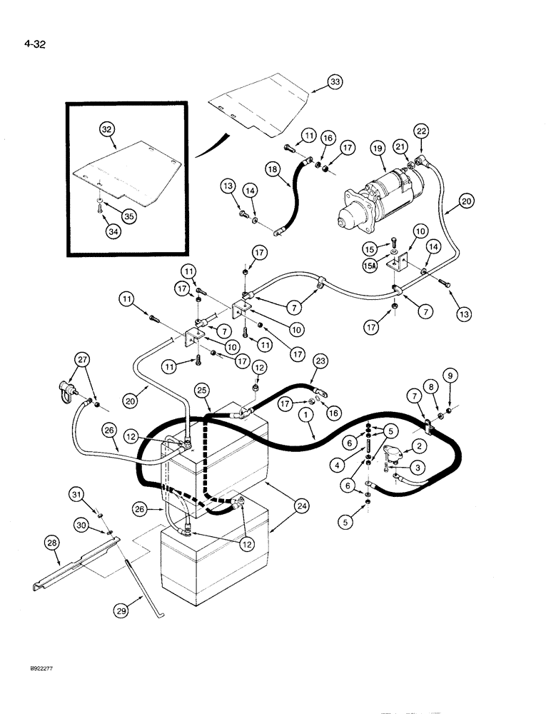 Схема запчастей Case IH 9210 - (4-032) - BATTERIES AND CABLES, P.I.N. JCB0028400 AND AFTER (04) - ELECTRICAL SYSTEMS