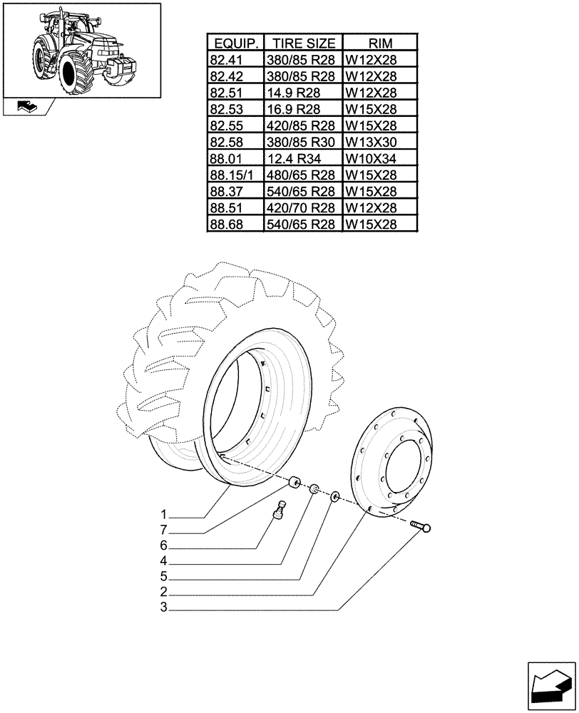 Схема запчастей Case IH MAXXUM 115 - (82.00[08]) - FRONT WHEELS (11) - WHEELS/TRACKS