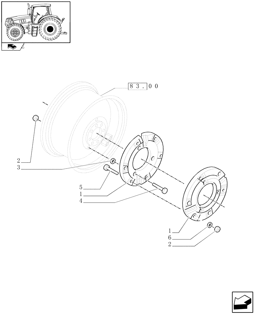 Схема запчастей Case IH MAXXUM 110 - (1.49.6) - REAR BALLAST (45KG) FOR FLANGE AXLE (VAR.330627) (05) - REAR AXLE