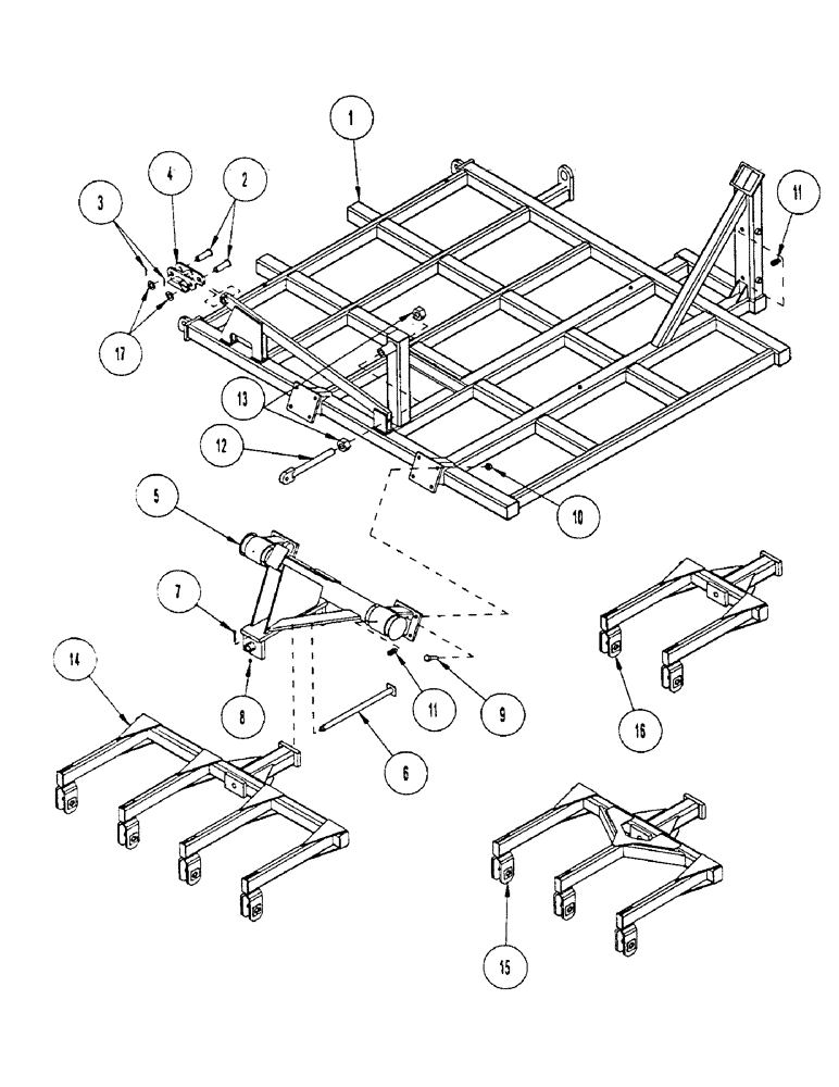 Схема запчастей Case IH CONCORD - (B12) - WING FRAME WITH ROCKSHAFT & WHEEL GANGS, 2412 - 3212, 3 & 4 RANK, RIGHT-HAND WING SHOWN 