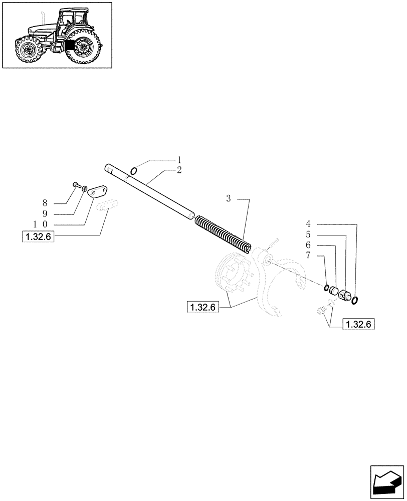 Схема запчастей Case IH JX1090U - (1.32.6/07) - (VAR.727) SYNCHRO MESH GEARED POWER TAKE -OFF 540 RPM - ROD AND FORK (03) - TRANSMISSION