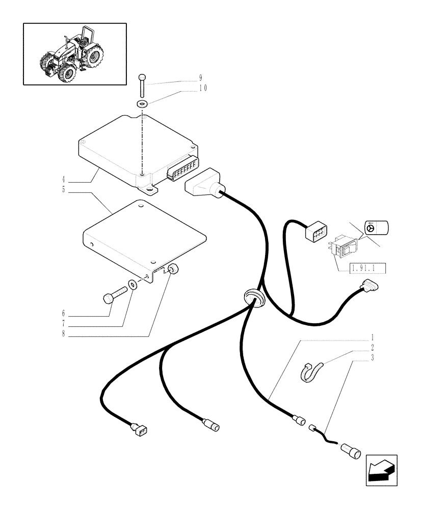 Схема запчастей Case IH MXU110 - (1.75.4/07) - (VAR.360-361-636-636/1) FAST STEERING - AUXILIARY CABLES (06) - ELECTRICAL SYSTEMS