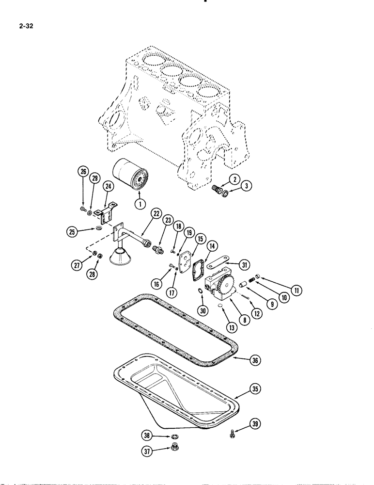 Схема запчастей Case IH 1835B - (2-32) - OIL FILTER, 148B SPARK IGNITION ENGINE, OIL PUMP, OIL PAN (02) - ENGINE