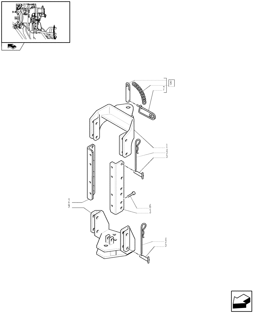 Схема запчастей Case IH FARMALL 95C - (1.89.3/01[01]) - SUPPORT AND DRAWBAR CATEGORY "C" TOW HOOK - PARTS (VAR.330906) (09) - IMPLEMENT LIFT