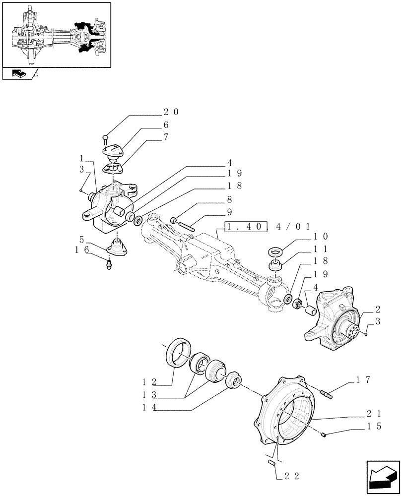 Схема запчастей Case IH PUMA 155 - (1.40. 4/02[01A]) - (CL.4) SUSPENDED FRONT AXLE W/MULTI-PLATE DIFF. LOCK AND ST. SENSOR - AXLES & HUBS (VAR.330429) (04) - FRONT AXLE & STEERING