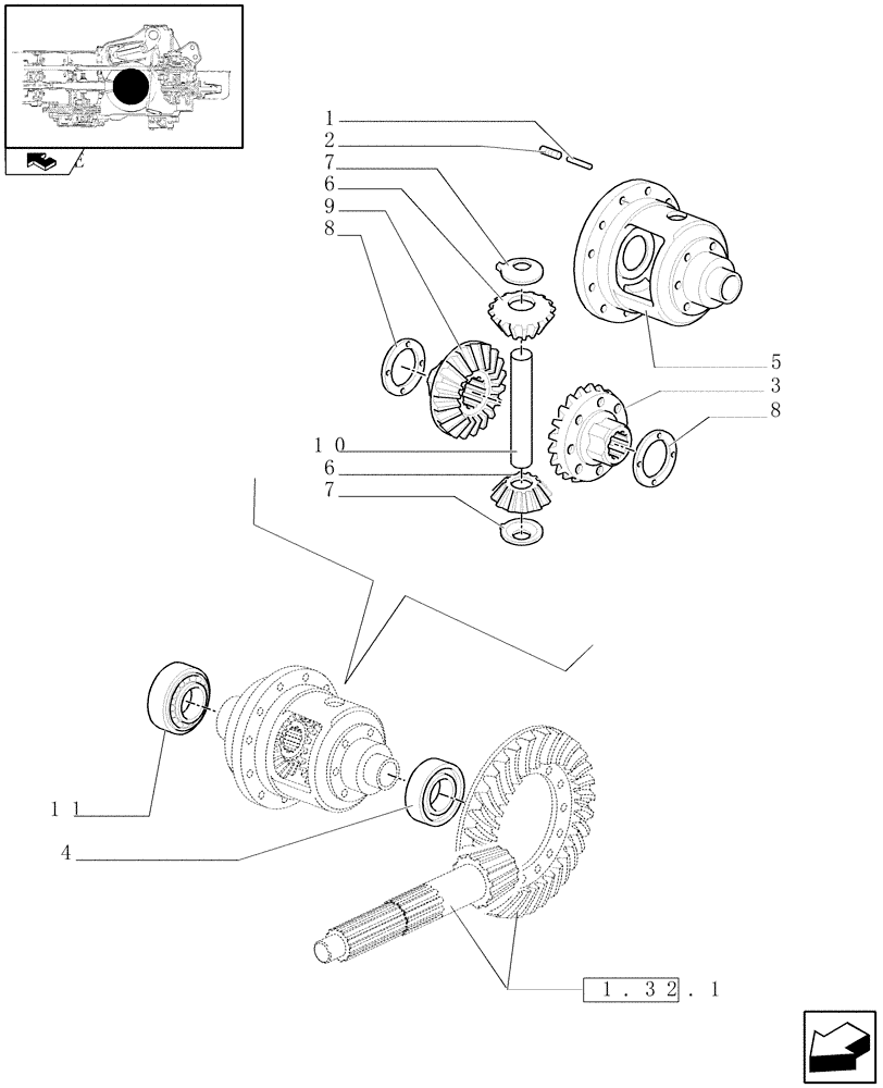 Схема запчастей Case IH FARMALL 95U - (1.32.4[02]) - DIFFERENTIAL GEARS FOR STANDARD REAR AXLE - PARTS (03) - TRANSMISSION