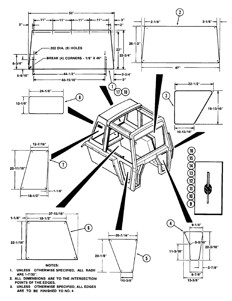 Схема запчастей Case IH 1690 - (P06-1) - CAB, GLASS (10) - OPERATORS PLATFORM/CAB