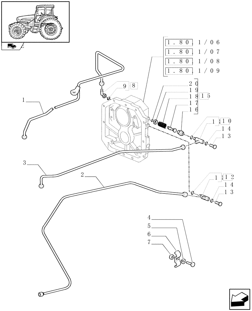 Схема запчастей Case IH FARMALL 85U - (1.80.6/01) - HYDRAULIC POWER TAKE OFF - PIPES (VAR.330727-334727-330728-331728-332728-330729-331729-334729-330819-331819-334819) (07) - HYDRAULIC SYSTEM