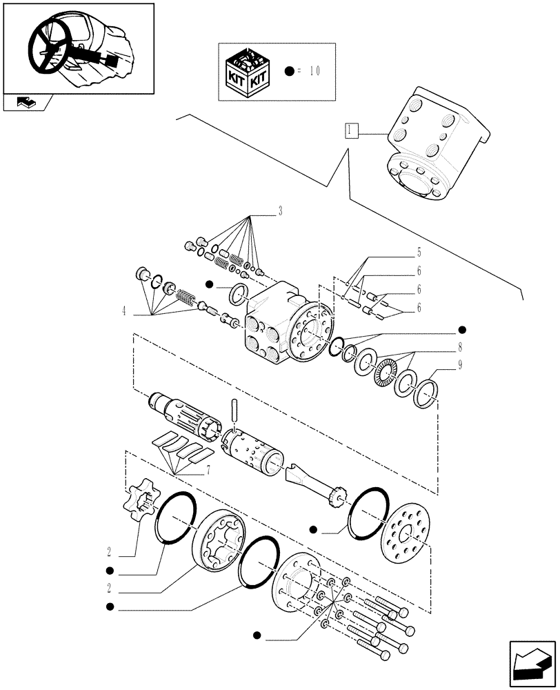 Схема запчастей Case IH FARMALL 90 - (1.92.63/ D) - HYDRAULIC STEERING - BREAKDOWN (10) - OPERATORS PLATFORM/CAB