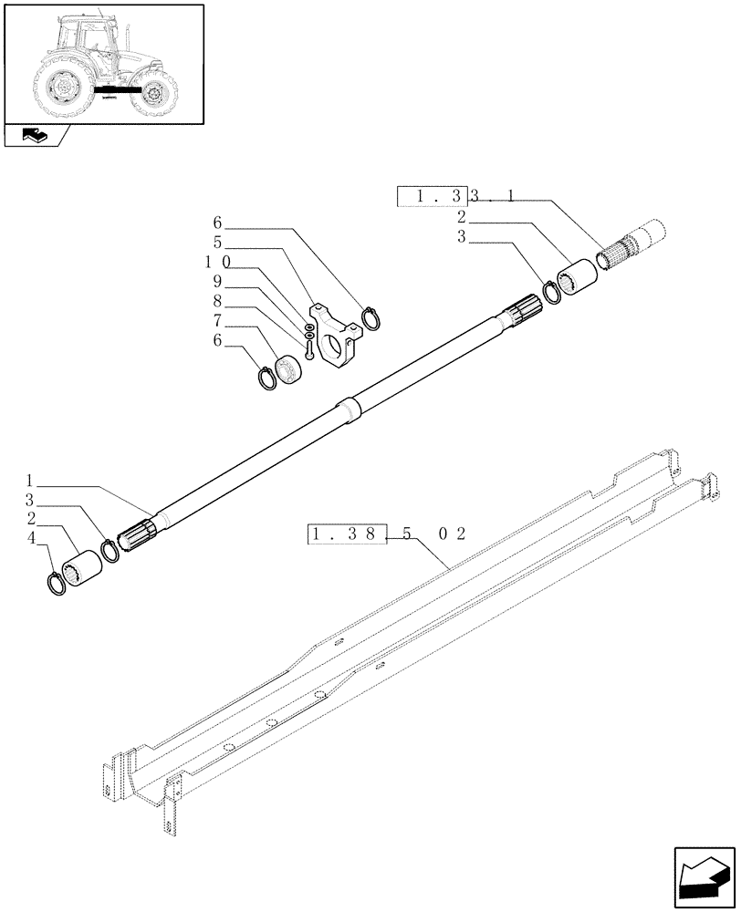 Схема запчастей Case IH FARMALL 70 - (1.38.5[01]) - 4WD PROPELLER SHAFT (04) - FRONT AXLE & STEERING