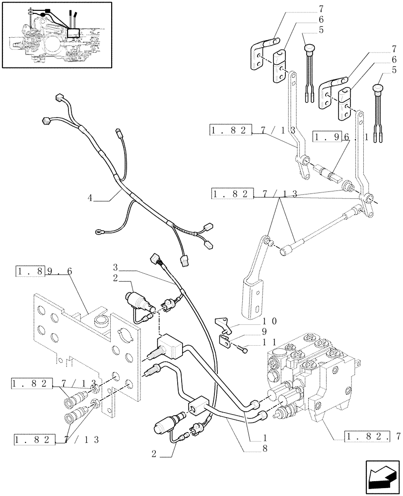 Схема запчастей Case IH JX80U - (1.82.7/12) - (VAR.401-402) LOCK VALVE FOR BOSCH CONTROL VALVE - PIPES AND SOLENOID VALVE (07) - HYDRAULIC SYSTEM