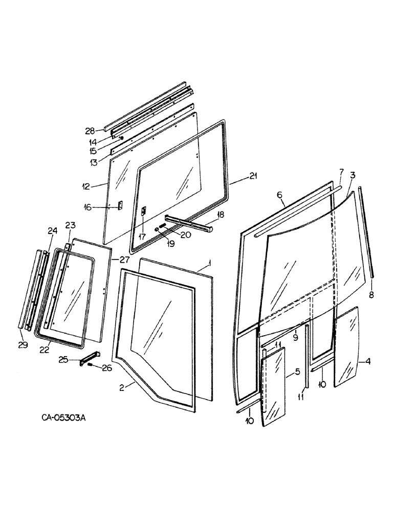 Схема запчастей Case IH 986 - (13-34) - SUPERSTRUCTURE, CAB GLASS (05) - SUPERSTRUCTURE