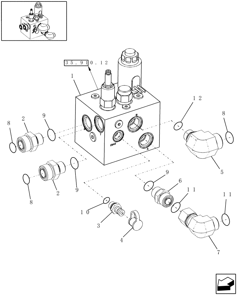 Схема запчастей Case IH 9120 - (35.910.11[01]) - SPREADER CONTROL VALVE, CONNECTORS - PRIOR TO 3/09 (35) - HYDRAULIC SYSTEMS