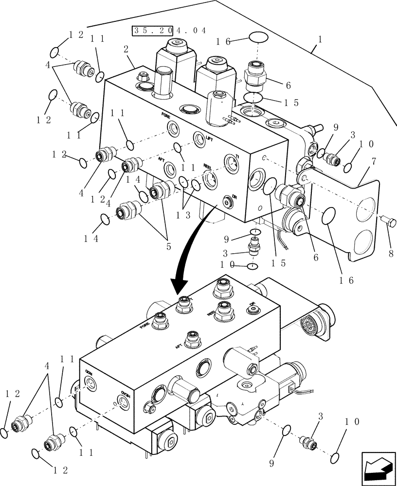 Схема запчастей Case IH 9120 - (35.480.02[01]) - CONNECTORS, VALVE, FEEDER STACK - W/LATERAL TILT, BSN YAG208243 (35) - HYDRAULIC SYSTEMS