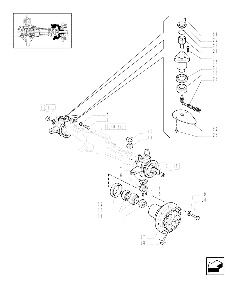 Схема запчастей Case IH MXM120 - (1.40.3/02[01A]) - (VAR.420) 4WD FRONT AXLE WITH SUSPENSIONS AND TERRALOCK - (SPS) - STEERING AXLES - HUBS - D5196 (04) - FRONT AXLE & STEERING