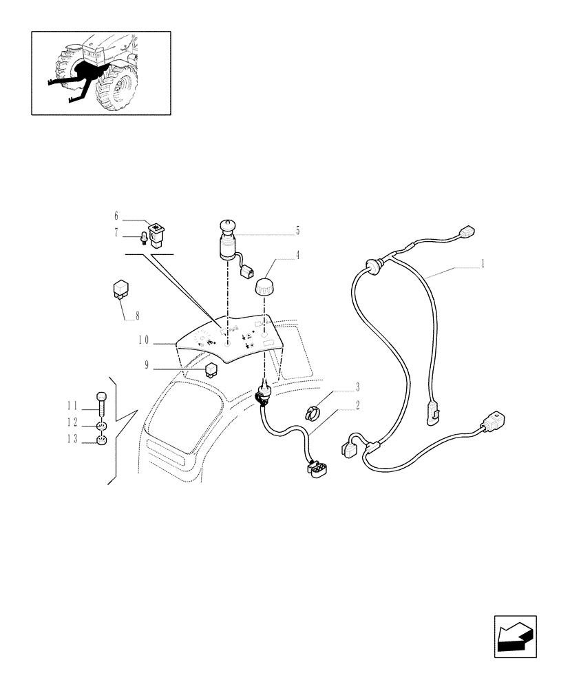 Схема запчастей Case IH MXM120 - (1.91.1/11) - (VAR.780-781) LIFT AND FRONT PTO (WITH 6 - 21 SPLINES) CCLS - SWITCH AND WIRES (10) - OPERATORS PLATFORM/CAB