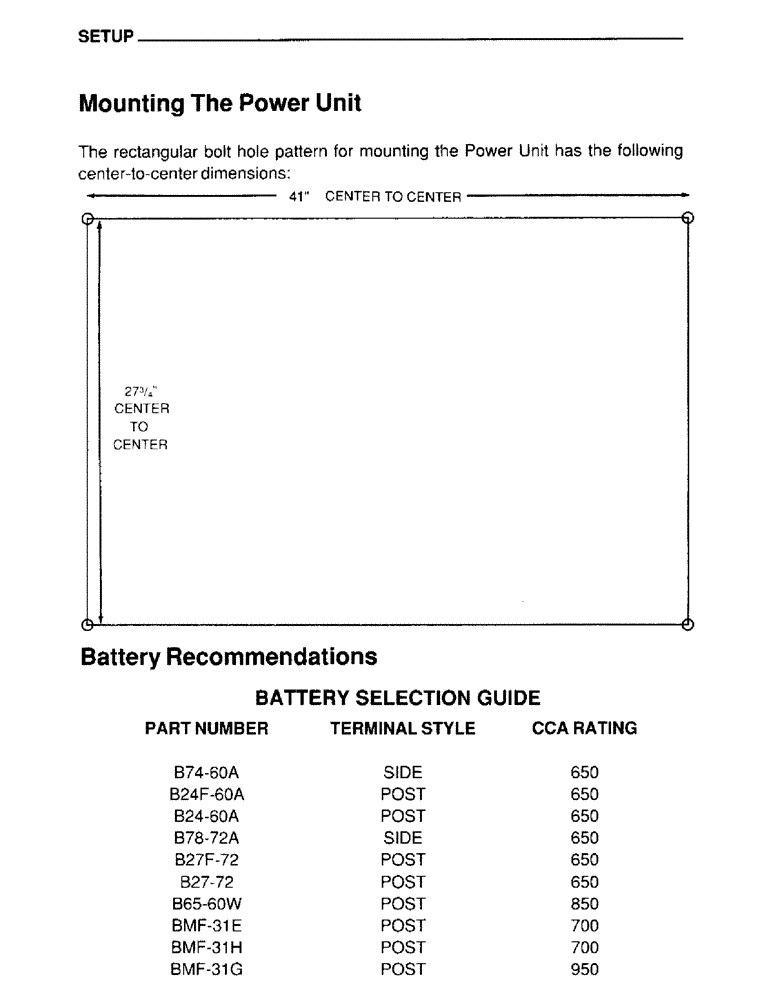 Схема запчастей Case IH 4390 - (048) - SETUP, MOUNTING THE POWER UNIT, BATTERY SELECTION GUIDE 