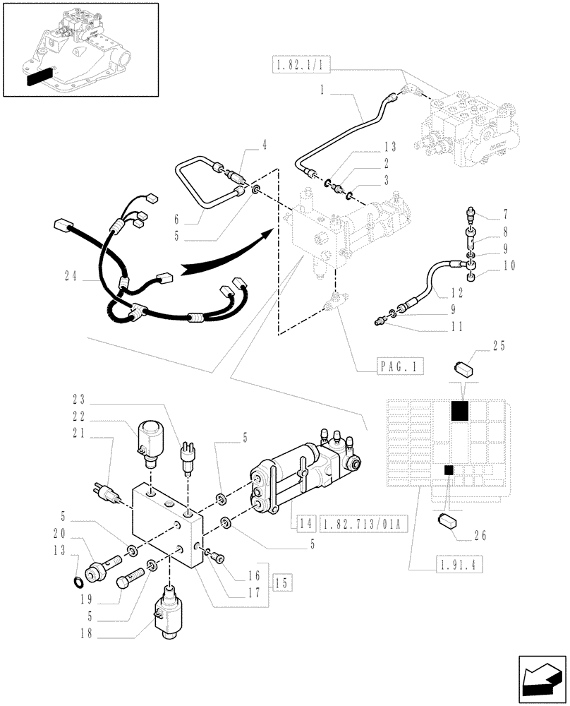 Схема запчастей Case IH MXM130 - (1.82.713/01[02]) - (VAR.372) TRAILER BRAKE VALVE FOR OPEN CENTRE (ITALY) (07) - HYDRAULIC SYSTEM