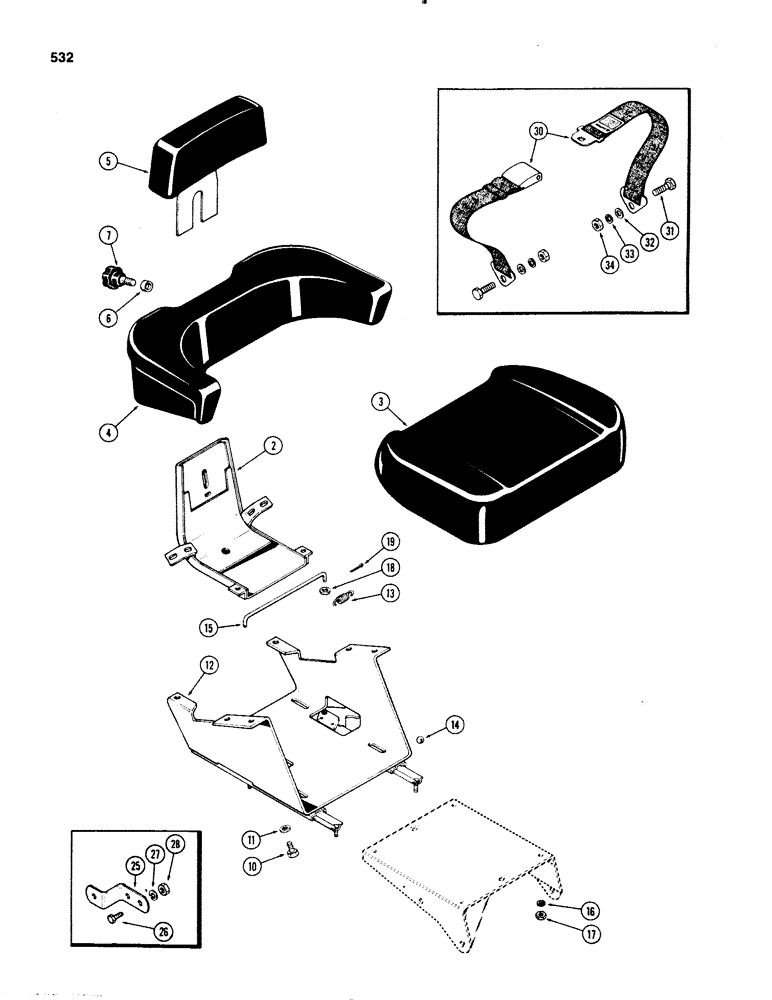 Схема запчастей Case IH 1070 - (0532) - SERIES 30 SEAT, USED PRIOR TO TRACTOR SERIAL NUMBER 8693001 (09) - CHASSIS/ATTACHMENTS