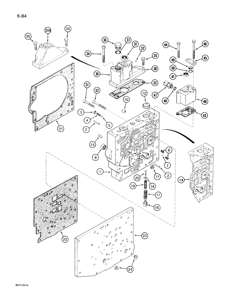 Схема запчастей Case IH 7130 - (6-084) - TRANSMISSION CONTROL VALVE ASSEMBLY, BODY SECTION AND BODY PLATE, FOUR SPEED REVERSE VALVES (06) - POWER TRAIN