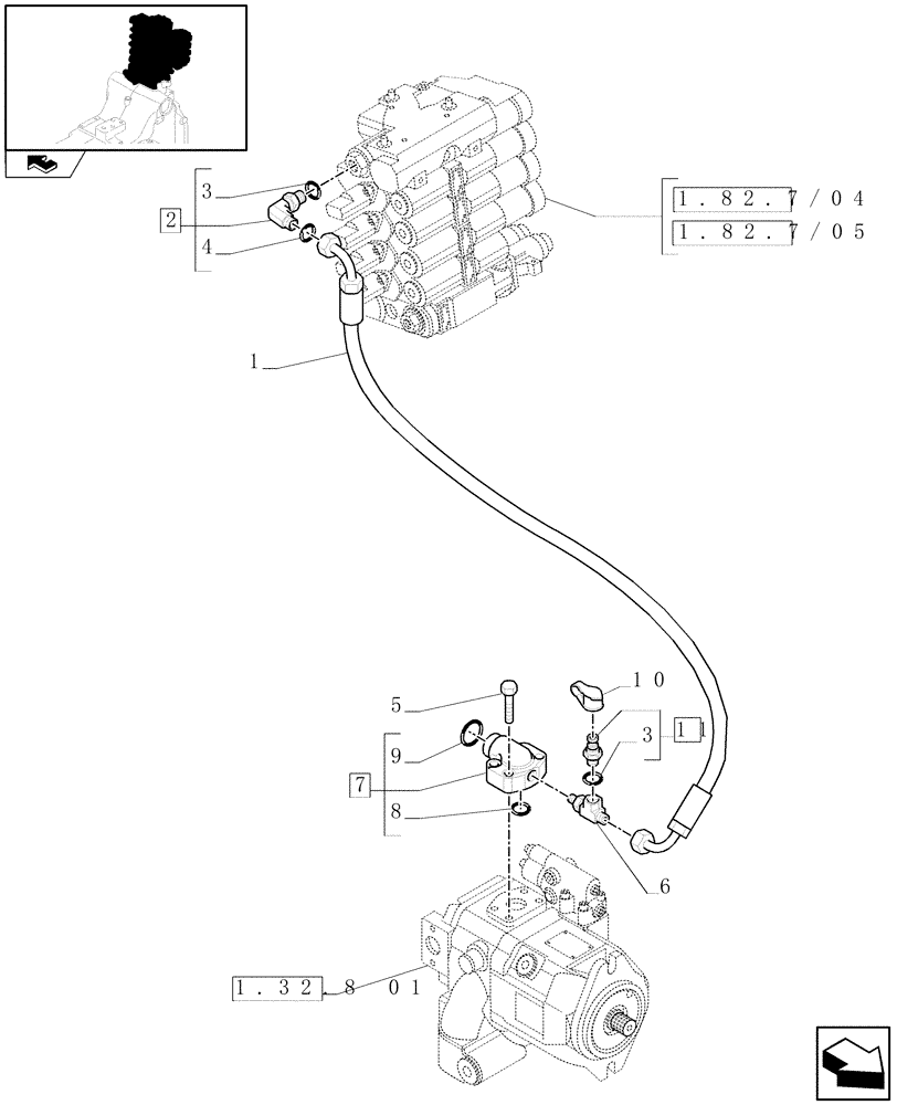 Схема запчастей Case IH PUMA 155 - (1.82.1/01) - ELECTROHYDRAULIC REAR REMOTE CONTROL VALVES - PILOT HOSE (VAR.330856-330862-338851) (07) - HYDRAULIC SYSTEM