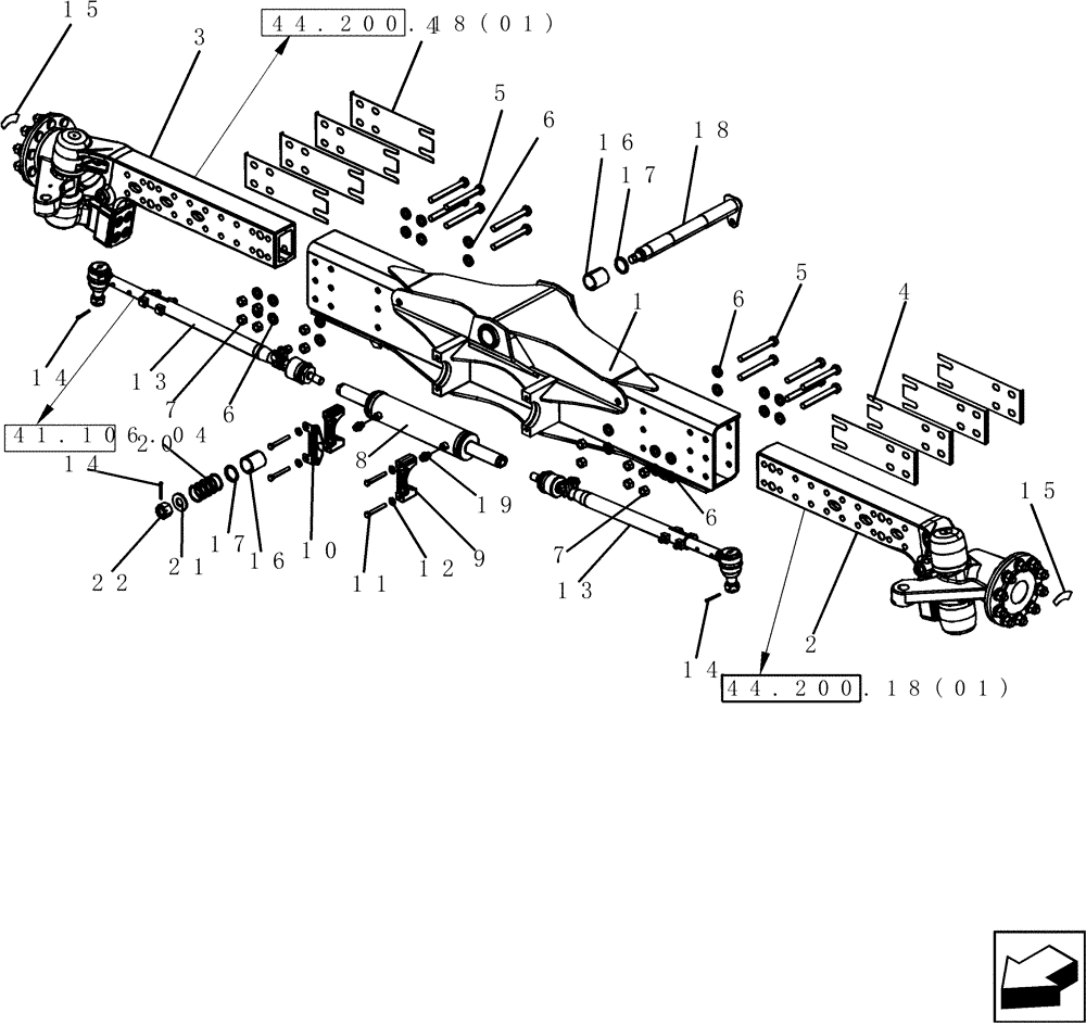 Схема запчастей Case IH 6130 - (44.200.19[01]) - AXLE ASSEMBLY, REAR, NON - POWER GUIDE AXLE (44) - WHEELS