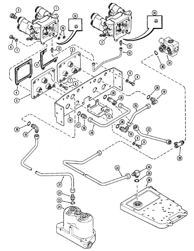 Схема запчастей Case IH 2470 - (338) - TWIN DUAL REMOTE HYDRAULICS CIRCUITRY, PRIOR TO TRANSMISSION SERIAL NO. 10025257 (08) - HYDRAULICS