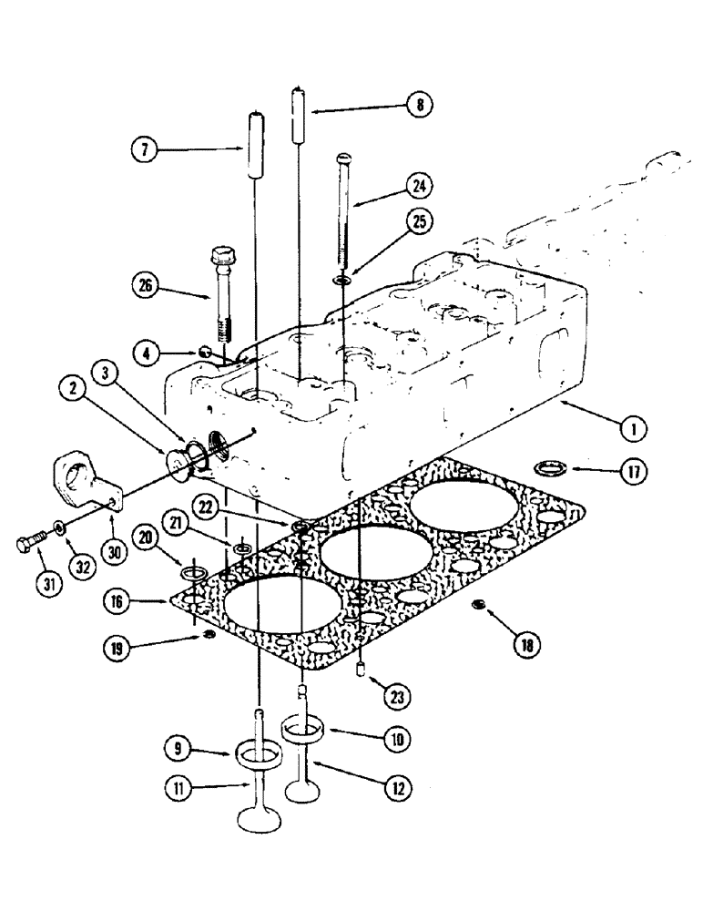 Схема запчастей Case IH 2870 - (040) - CYLINDER HEAD, 674 CUBIC INCH DIESEL ENGINE, WITH 30 DEGREE INTAKE VALVES AND SEATS (02) - ENGINE