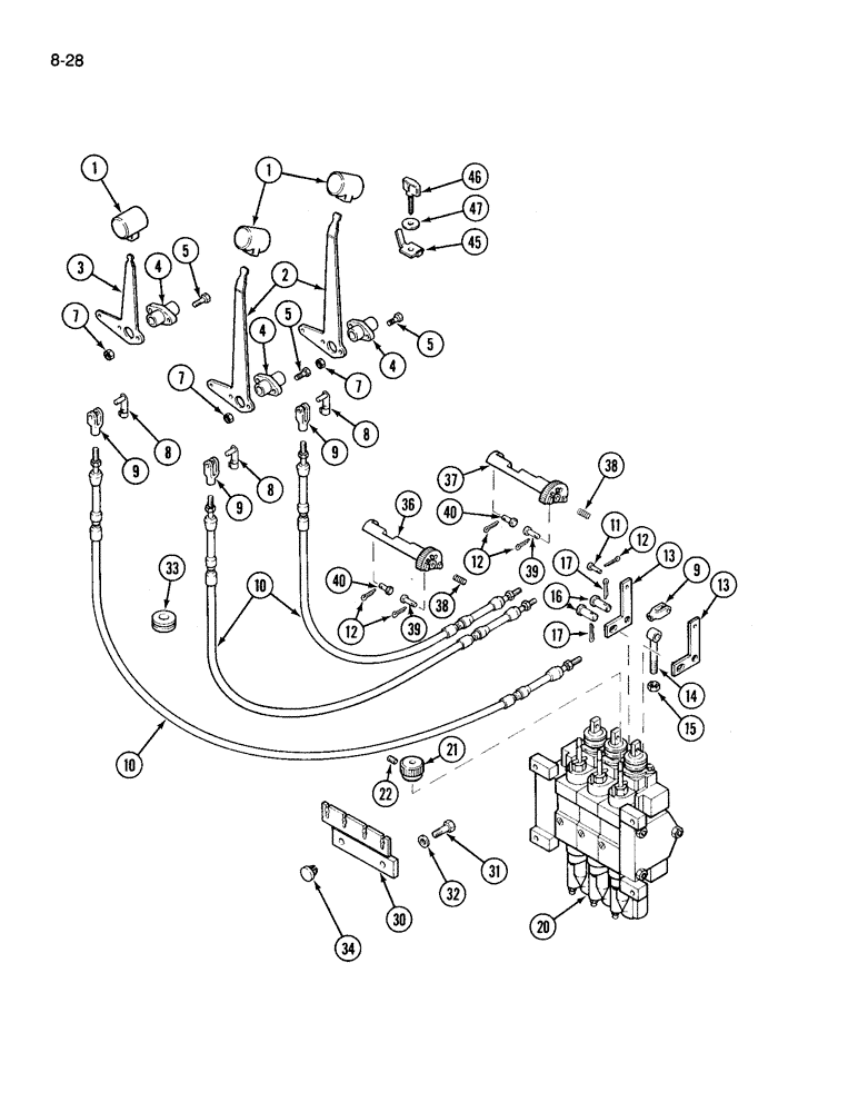 Схема запчастей Case IH 3594 - (8-028) - REMOTE HYDRAULIC CONTROLS, THREE CIRCUIT REMOTE (08) - HYDRAULICS