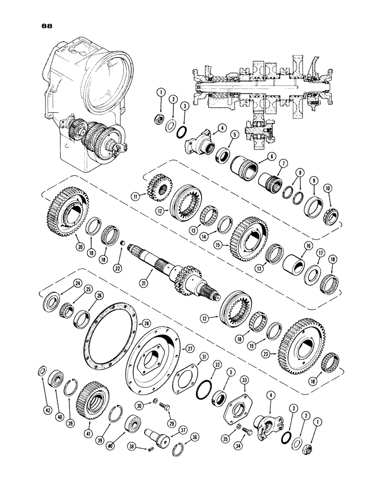 Схема запчастей Case IH 1200 - (088) - TRANSMISSION OUTPUT SHAFT AND REVERSE IDLER (06) - POWER TRAIN