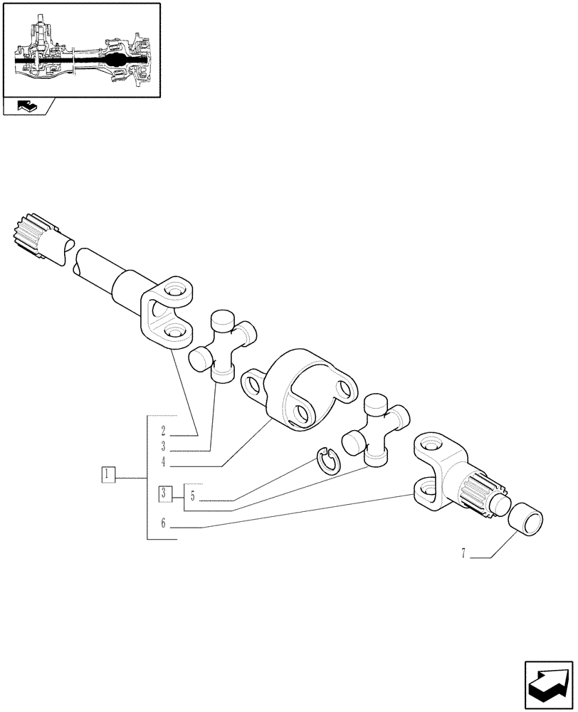 Схема запчастей Case IH FARMALL 105V - (1.40.3/10[01]) - STD FRONT AXLE W/EL.-HYDR. DIFF. LOCK, W/FRONT BRAKES (40 KM/H) - AXLE - SHAFT ARTICUL. (VAR.336329) (04) - FRONT AXLE & STEERING