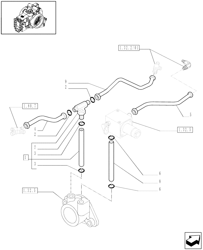 Схема запчастей Case IH PUMA 210 - (1.29.7/01) - (VAR.147-571) FULL POWER SHIFT TRANS. 19X6 - GEAR CHANGE LUBRICATION PIPES (03) - TRANSMISSION