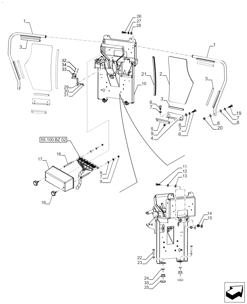 Схема запчастей Case IH FARMALL 140A - (90.119.AB[02]) - STEERING COLUMN - ASSY BAFFLE (90) - PLATFORM, CAB, BODYWORK AND DECALS