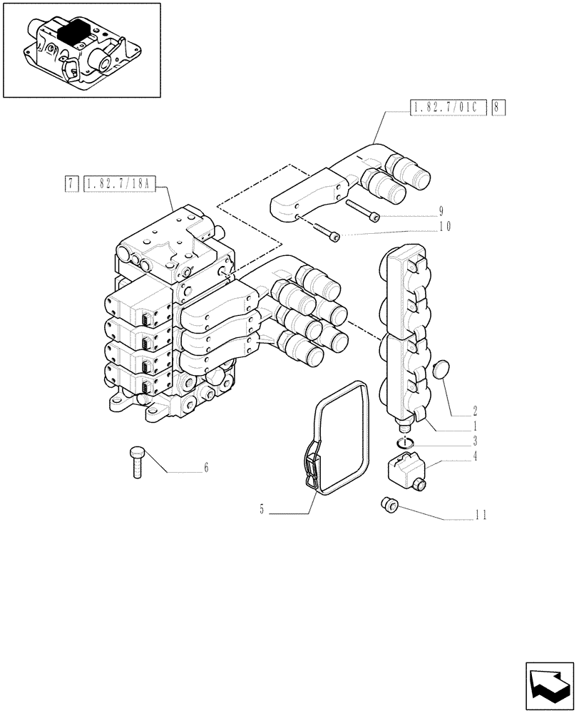 Схема запчастей Case IH MAXXUM 120 - (1.82.7/18[01]) - 4 ELECTROHYDRAULIC REAR REMOTE CONTROL VALVES - DISTRIBUTOR, COVER AND OIL COLLECTOR - C6690 (VAR.330862-331862) (07) - HYDRAULIC SYSTEM