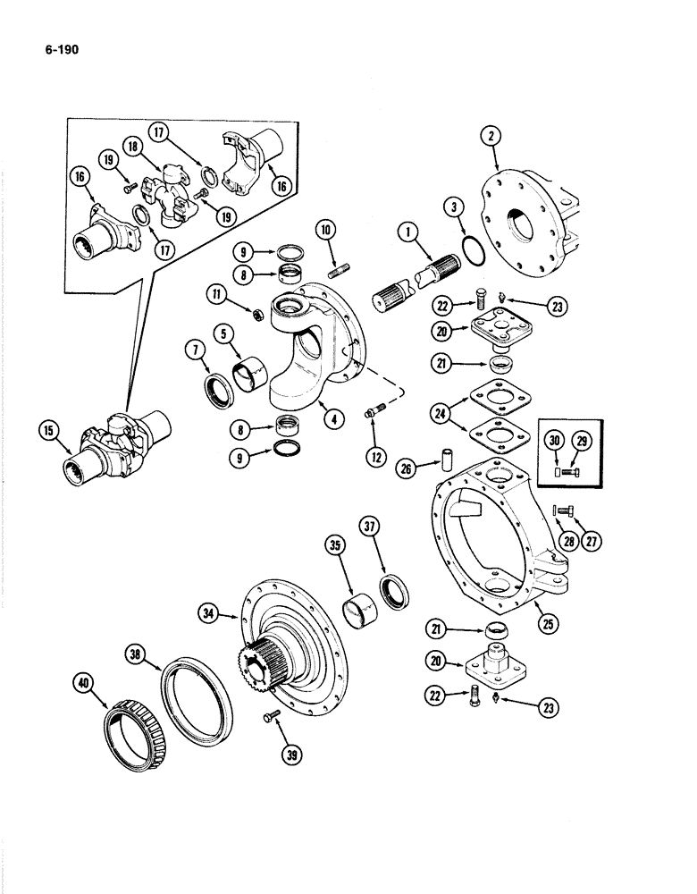 Схема запчастей Case IH 4894 - (6-190) - FRONT AXLE ASSEMBLY PRIOR TO P.I.N. 8865170, RH TRUNNION, SPINDLE AND SHAFT (06) - POWER TRAIN