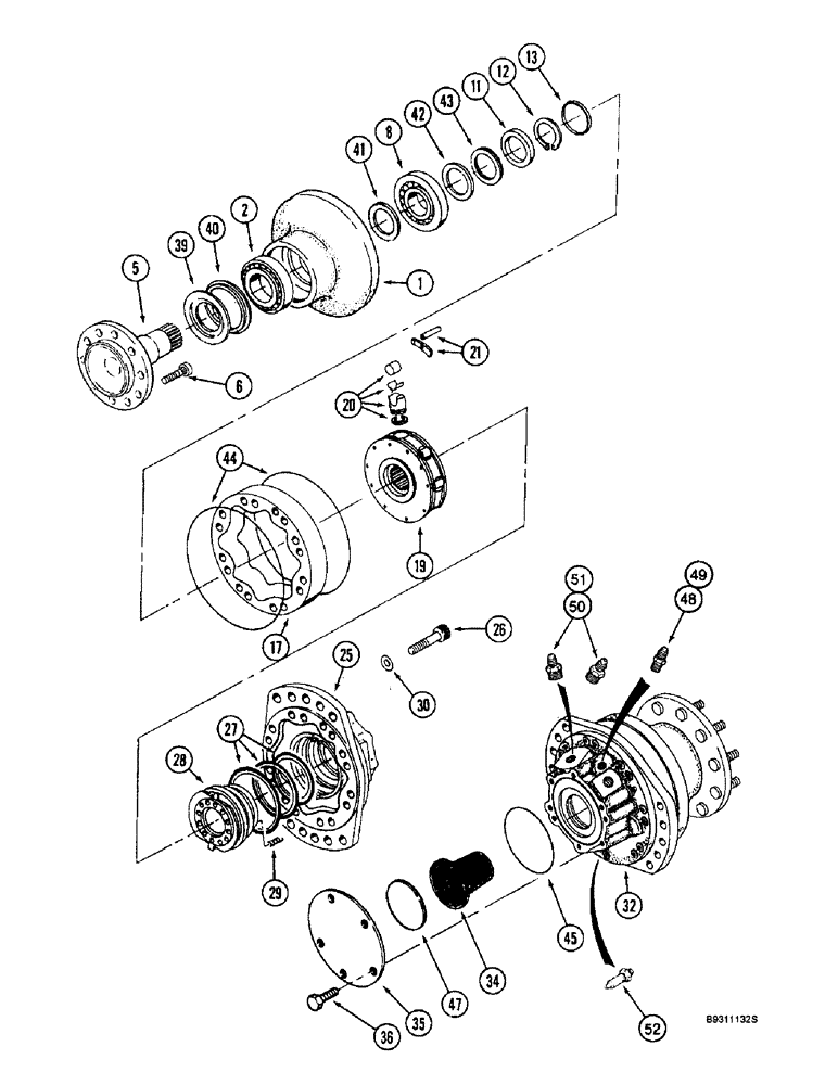 Схема запчастей Case IH 2188 - (5-44) - WHEEL DRIVE MOTOR ASSEMBLY, POWER GUIDE AXLE, RICE COMBINE (04) - STEERING