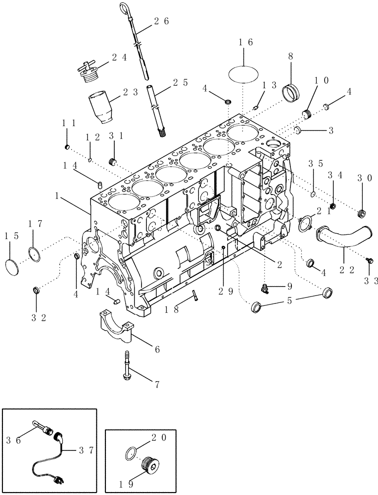 Схема запчастей Case IH PX240 - (02-20) - CYLINDER BLOCK (02) - ENGINE