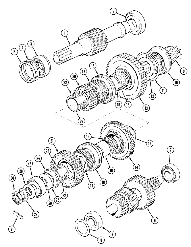 Схема запчастей Case IH 1394 - (6-232) - RANGE GEARBOX SHAFT AND GEARS, POWER-SHIFT TRACTORS (06) - POWER TRAIN