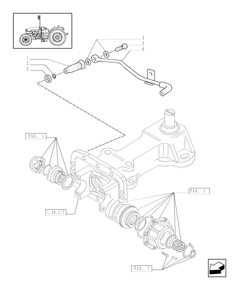 Схема запчастей Case IH JX1070C - (1.40.2/08[02]) - (VAR.838-839) FRONT PTO LIFT - HYDRAULIC DIFF. LOCK CONTROL (04) - FRONT AXLE & STEERING