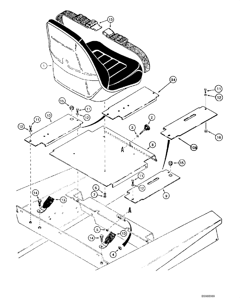 Схема запчастей Case IH 1840 - (09-16) - SEAT, MOUNTING (STANDARD) - SEAT BELTS (MODELS WITHOUT EMISSIONS CERTIFIED ENGINE) (09) - CHASSIS/ATTACHMENTS