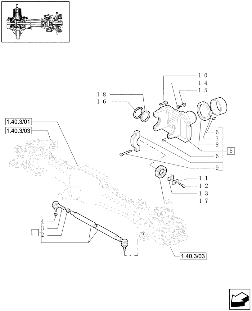 Схема запчастей Case IH JX1080U - (1.40. 3/04) - (VAR.308-308/1) FRONT AXLE CL.2 HYDR. LOCKING 30-40 KM/H HYDR. REAR DRIVE - STEERING TIE-ROD (04) - FRONT AXLE & STEERING