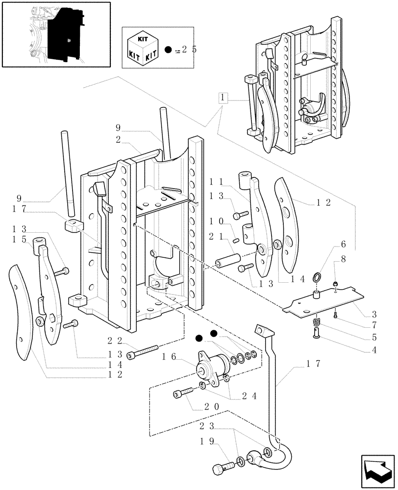 Схема запчастей Case IH JX1070N - (1.89.0/07[01]) - (VAR.082-083-567-572) HIDRAULIK STABILISERS WITH "CEE" HOOK FOR MDC AND EDC - HOOK SUPPORT (09) - IMPLEMENT LIFT